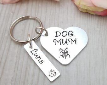 Personalised Dog Mum Keychain: Aluminium Heart with Custom Name Tags
