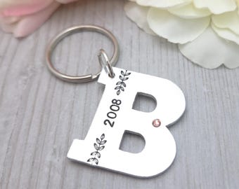 Born in 2008 Keyring, 18th Birthday Gift, Personalised Letter Keychain, Milestone Birthday