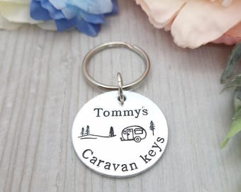 Personalised Caravan Keyring Gift, Custom Gift For Caravan Lover, Motorhome Gifts, Campervan Keychain With Name, Present For Caravaner
