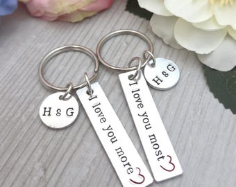 I Love You More Valentine's Day Gift, Personalised Couples Keyring, Wedding Anniversary Husband Wife