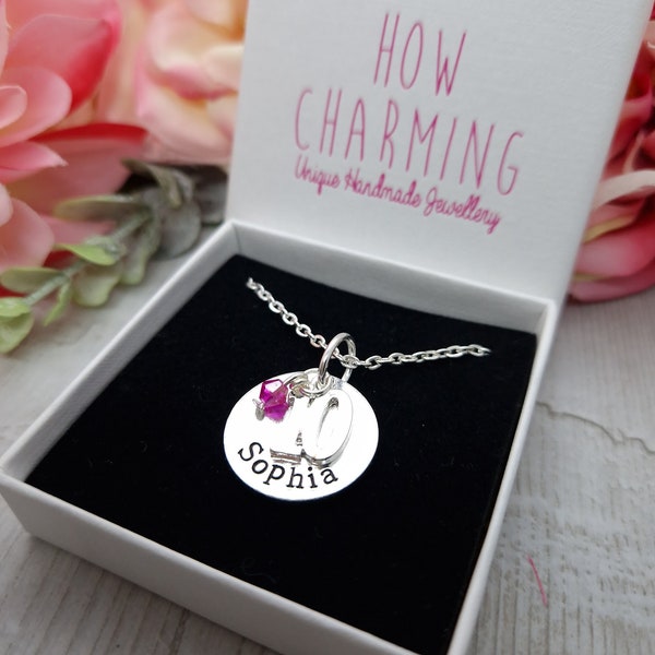 Personalised Age 10th Birthday Girls Gift Necklace With Name And Birthstone Gifts For Daughter Granddaughter Niece Jewellery 10 Year Old