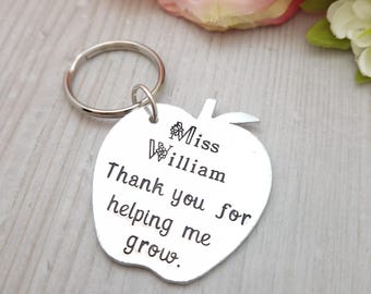 Personalised Teacher Keychain: Thank You For Helping Me Grow, Aluminium Keyring