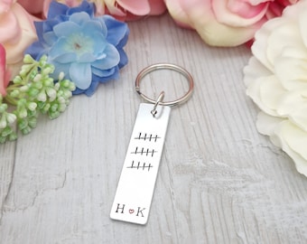 15 Year Anniversary Tally Mark Keyring Gift, Personalised Tally Keychain Wedding Anniversary, Custom Husband Gift for 15th Anniversary