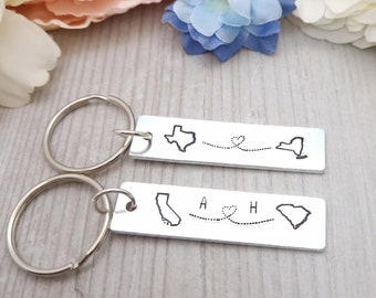 Long Distance State To State Keychains, Best Friend Moving Away Gift, Long Distance Couple Personalised Keyrings With US States Or Countries