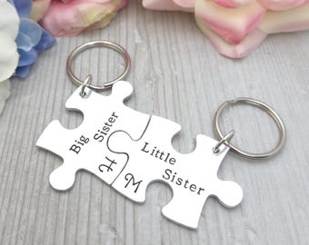 Personalised Jigsaw Sister Keyrings, Matching Keychains Big Middle Little Sis, Sibling Birthday Gifts