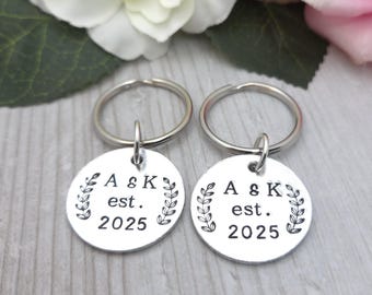 Personalised Couples Keyrings, Boyfriend Valentines Gifts, Matching Keyring With Initials