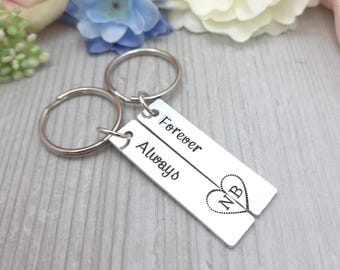 Valentine’s Day Couples Keyrings, Personalised His & Hers Gift, Forever and Always Matching Keychains