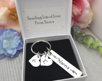 Personalised Nanny Keyring With Initials, Gifts For Mothers Day, Nanna Present From Grandchildren