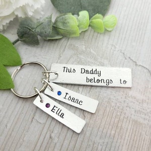 Personalised Daddy Keyring: Hand Stamped Birthstone Dad Keychain