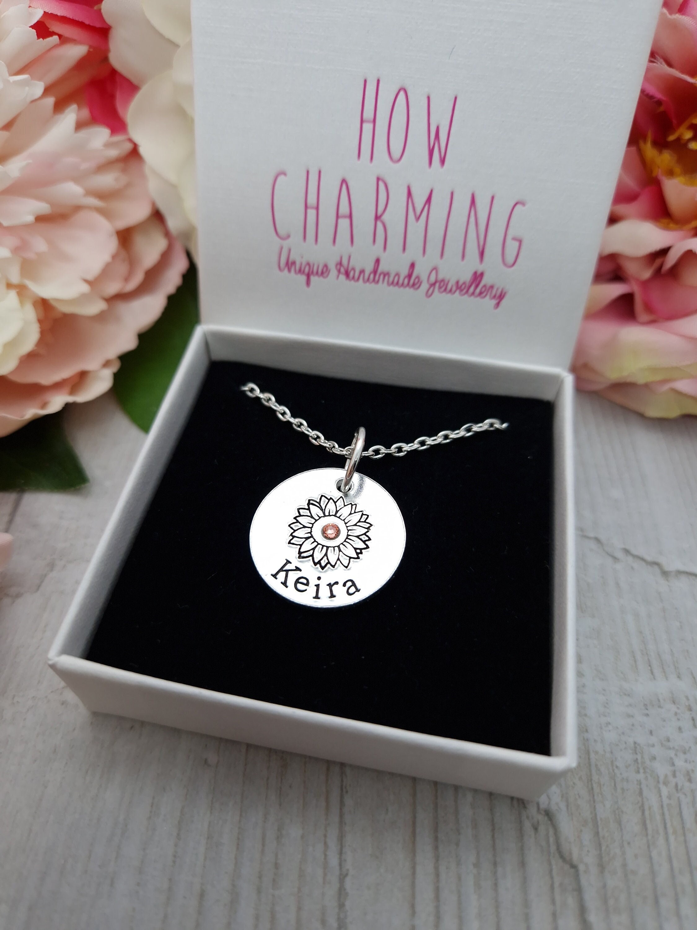 Personalised Birthstone Birthday Necklace Gift For Girl | Birth Flower Jewellery For Her | Pendant Flower Girl Gift | Mothers Day Present