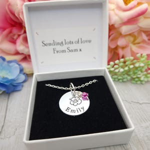 Personalised Hibiscus Flower Necklace, Gift For Flower Girl, Ohana Jewellery With Name, Custom Flower Girl Necklace