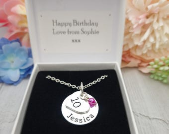 Personalised Age 10th Birthday Girls Gift Necklace With Name and