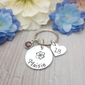 18. Geburtstagsgeschenk Mädchen, Name Schlüsselanhänger, Geschenk zum 18. Geburtstag, Geburtsblume & Birthstone Schlüsselanhänger