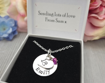 Personalised Age 18th Birthday Girls Gift Necklace With Name And Birthstone Gifts For Daughter Granddaughter Niece Jewellery 18 Year Old