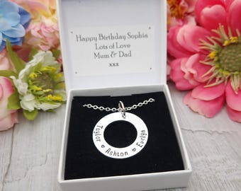 Personalised Christmas Gift For Mum, Necklace With Children's Names, Stocking Filler For Mummy, Jewellery With Gift Box, New Mummy Gifts