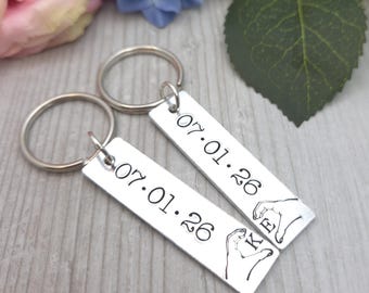 Personalised Date Keyring, Valentines Gifts, Couples Matching Keychains, Husband Anniversary Gift