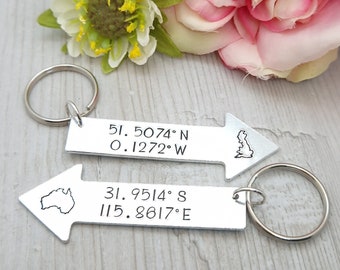 Coordinates Keyring Gift For Couple | Long Distance Relationship Gifts For Boyfriend | Personalised Longitude Latitude Keychain Present