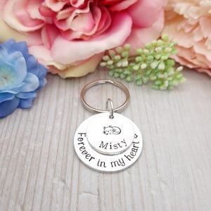 May include: Silver keyring with a cat silhouette and the words "Forever in my heart" and "Misty" on two separate discs.