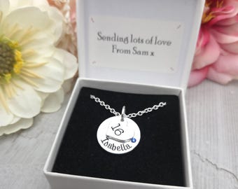 16th Birthday Gift For Her Necklace With Sixteen Charm Personalised With Name And Birthstone Gifts For Daughter Granddaughter Best Friend