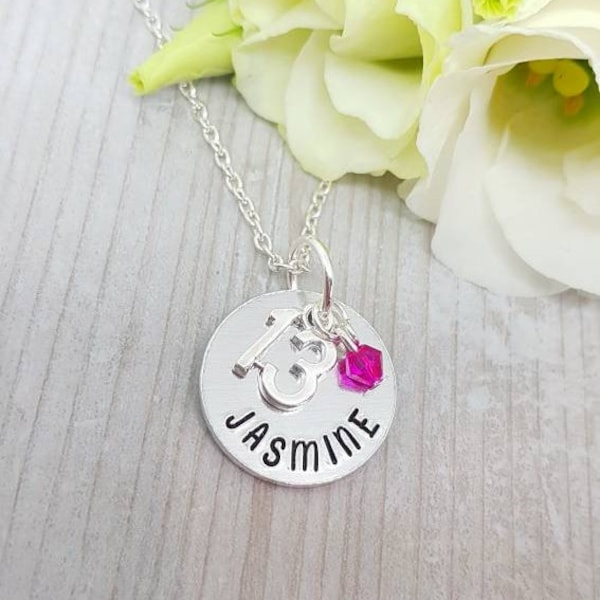 Gepersonaliseerde 13e verjaardag ketting cadeau voor meisjes, geboortesteen sieraden voor tienermeisje, aangepaste sieraden cadeau voor tienerverjaardag