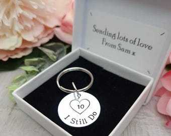 I Still Do Keyring Gift For Wife, 10th Wedding Anniversary Keychain, Vow Renewal Gifts For Husband, Personalised Ten Year Anniversary Gift