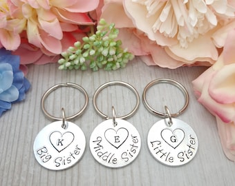 Llaveros de hermana mayor y hermana menor, regalos de cumpleaños para hermanas, llavero de mano y corazón para hermanas, juego de llaveros a juego para hermanas