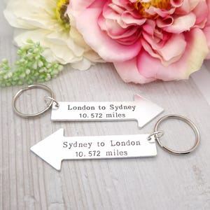 Long Distance Relationship Gift Personalised With Locations And Miles, Keyring Gifts For Long Distance Friendship, Moving Overseas Keychain