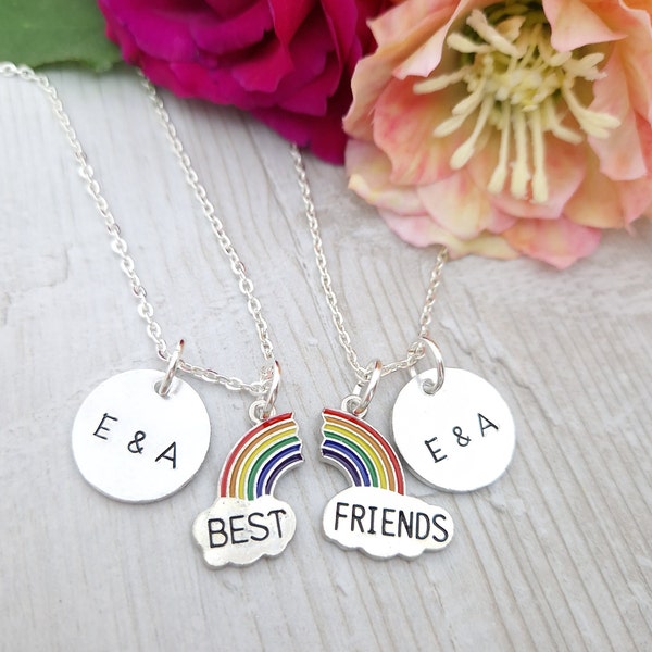 Collier arc-en-ciel assorti pour meilleure amie, cadeau bijoux d'amitié personnalisé, pendentif arc-en-ciel BFF personnalisé, cadeaux pour meilleure amie