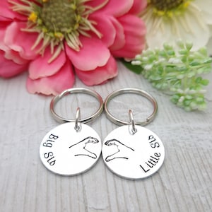 Big Sister and Little Sister Keyrings, Birthday Gifts For Sister, Hand Heart Sibling Keychain, Matching Sisters Keyring Set