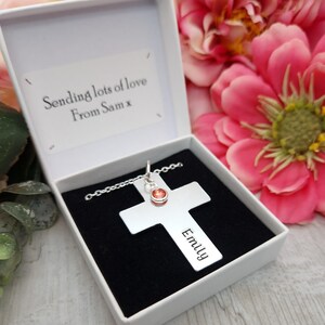 Personalised Cross Necklace: First Communion Gift, Birthstone Jewellery