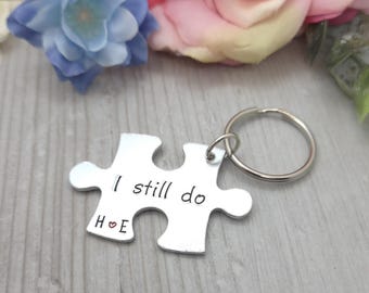I still do personalised keyring, Aluminium 10th wedding anniversary gift, Jigsaw keychain gifts