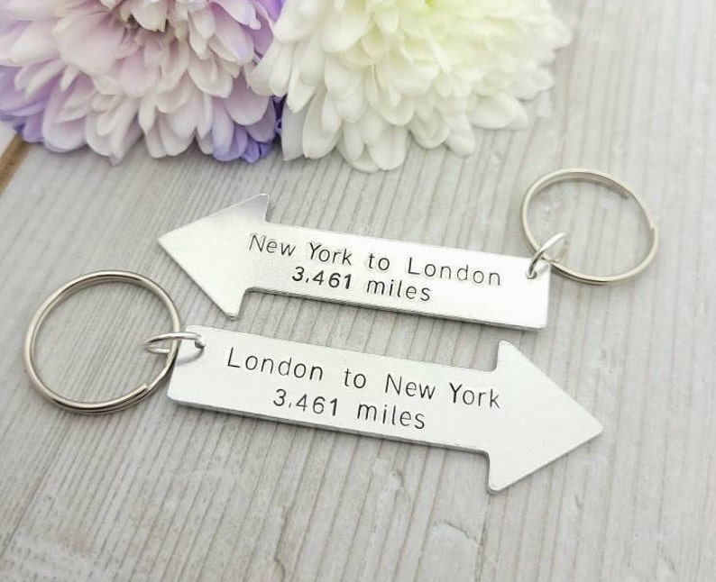 Valentines Gift, Long Distance Relationship, Long Distance Friendship, Going Away Gift, Travel Gift, Couples Keyring, Anniversary Gift image 1