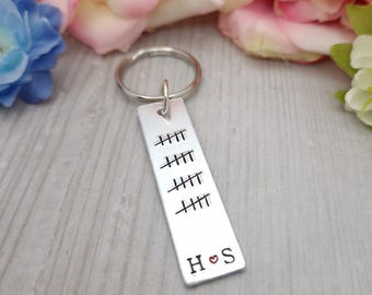 20 Year Anniversary Tally Mark Keyring Gift, Personalised Tally Keychain Wedding Anniversary, Custom Husband Gift for 20th Anniversary