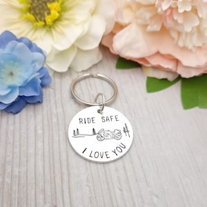 Motorbike keyring gift for husband, Biker Ride safe Keychain for boyfriend, Ride Safe I love you Present, Fathers day Gift for biker Dad