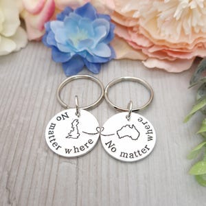 Long Distance Relationship Gift, No Matter Where Personalised Keyrings, Friendship or Couple Gift, Custom Long Distance Gifts For Him Her