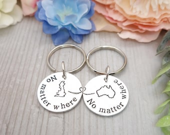 Long Distance Relationship Gift, No Matter Where Personalised Keyrings, Friendship or Couple Gift, Custom Long Distance Gifts For Him Her
