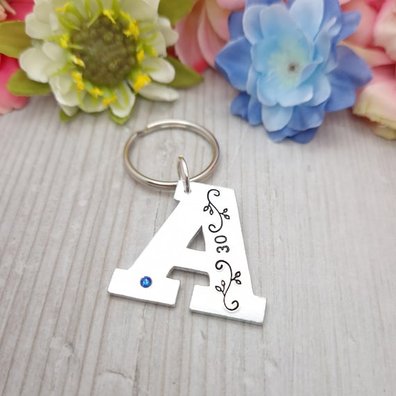Personalised 30th Birthday Girls Gift Keyring With Name And Birthstone Gifts For Daughter Granddaughter Niece Jewellery Age 30 Year Old