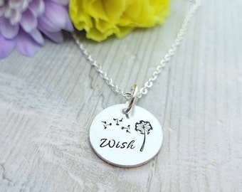 Dandelion Necklace, Wish Necklace, dandelion jewelry, dandelion pendant, Make A Wish, gifts for her, Dandelion & Fluff, Quote Necklace,