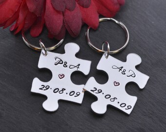 Valentines keyring, Valentines Gift, Jigsaw keyring, Wedding keyring, Wedding Gift, Anniversary keychain, Anniversary Gift, Wedding Date