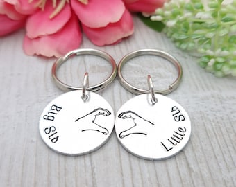 Big Sister and Little Sister Keyrings, Birthday Gifts For Sister, Hand Heart Sibling Keychain, Matching Sisters Keyring Set