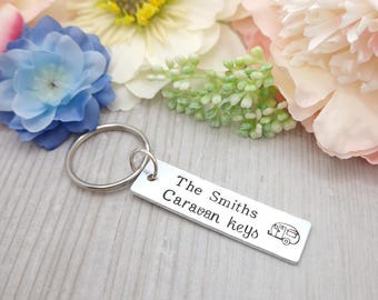 Personalised Caravan Keyring Gift, Custom Gift For Caravan Lover