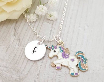 Children's necklace pink blue and purple unicorn pendant, gold unicorn  jewelry, colorful jewelry gift for little girl, niece Christmas gift idea