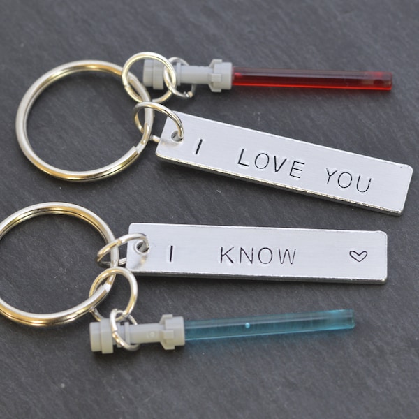 Star Wars, Star Wars Gift, Valentines Gift, I Love you I know, Husband Present, The force awakens, Geeky Gift, Lightsaber keyring