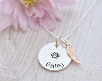 Personalised Pet Name Necklace Gift With Rose Gold Wing Charm