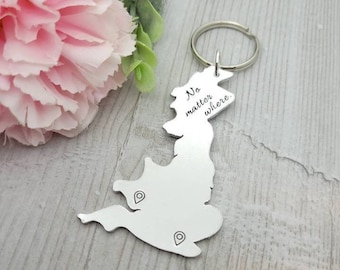 Personalised UK Long Distance Relationship Gift For Him, Girlfriend Boyfriend Moving Away Keyring, Long Distance Friendship Keyring Gifts