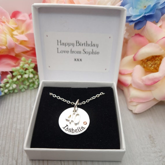 40th birthday gifts for women, Personalised Necklace For Fortieth Birthday  With Name Age And Birthstone, Gift Idea For Friends Special Day