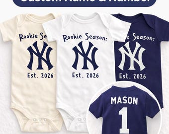 Custom Yankees Baby Onesie, Personalized Name & Number, Baseball Baby Outfit, Baby Shower Gift, Yankees Newborn Bodysuit