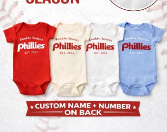Body personalizado de los Phillies para bebé, con nombre y número personalizados, conjunto de béisbol para bebé, regalo para baby shower, body de los Phillies para recién nacido