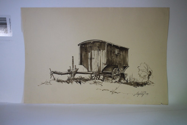 Original Ink drawing gypsy wagon vardo Manfred Rapp | Etsy