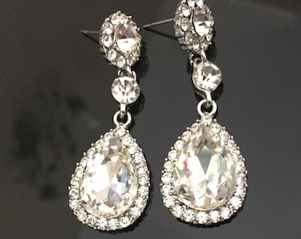 Crystal Bridal Earrings Wedding Earrings Wedding Jewelry  Bridal Teardrop Earrings Bridal Jewelry Vintage Wedding Jewelry Drop Earrings